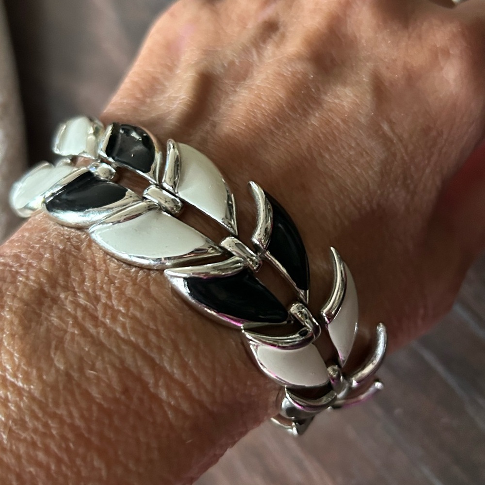 Coro vintage black & white silver choker necklace matching bracelet - Picture 9 of 16